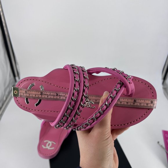 19C 35C Pink Purple Chain Detail CC logo Thong Sandals Flats C875 - Picture 14 of 17